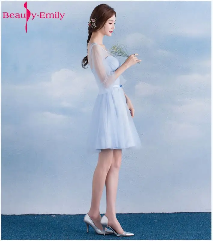 Beauty Emily короткие кружевные синие платья подружки невесты 2019 A-Line без рукавов на шнуровке с открытыми плечами Свадебные платья для