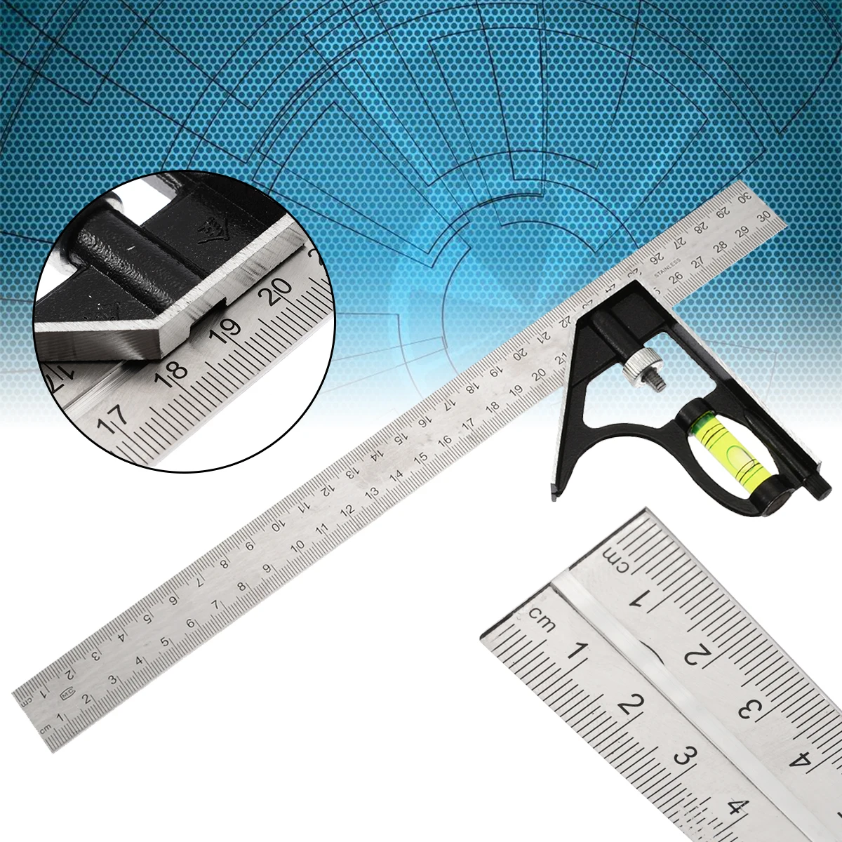1pc Precise Adjustable Ruler Combination Level Gauge Square Angle Metric Ruler For School Office Stationery 300mm 12'' New