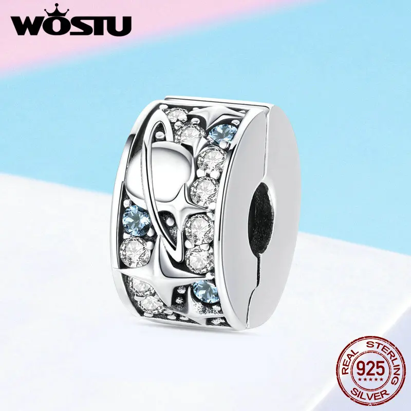 WOSTU Authentic 100% 925 Sterling Silver Universe Planet Beads Fit Charm Bracelet Pendant Delicate Elegant Jewelry Gift FIC985