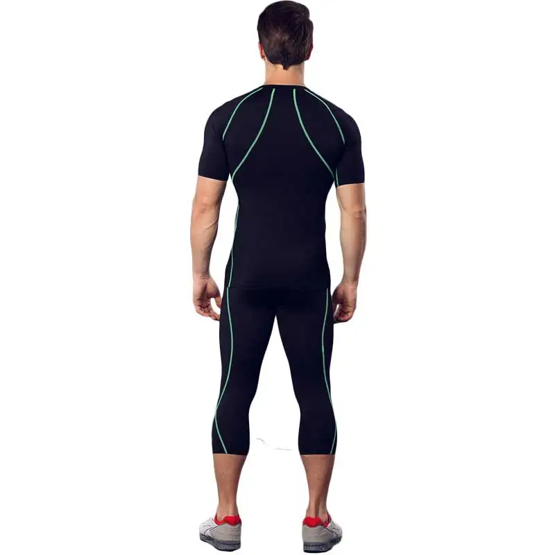 

Men Pro GYM Fitness Compression Sets Quick Dry Capri Legging + Top Workout Train Exercise Sport Yoga Pants+Shirts Run Yoga M3242