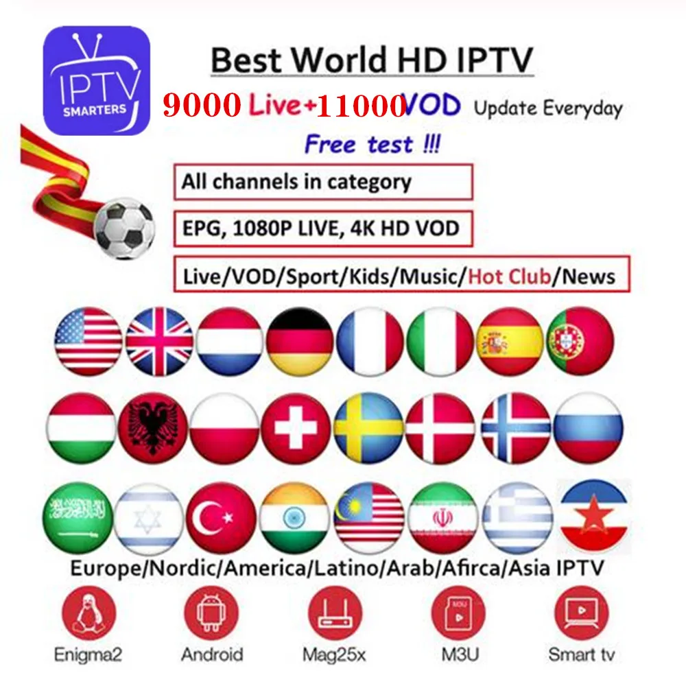 Подписка IPTV 9000 Каналов арабский США Канада Европа French Spain Германия, Великобритания Швеция латино поток Live Android Smart IPTV M3u