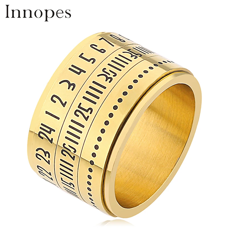 

Innopes Rotatable Roman Numerals Calendar silver Ring Men Jewelry Stainless Steel Cool Punk Spinner Male Band