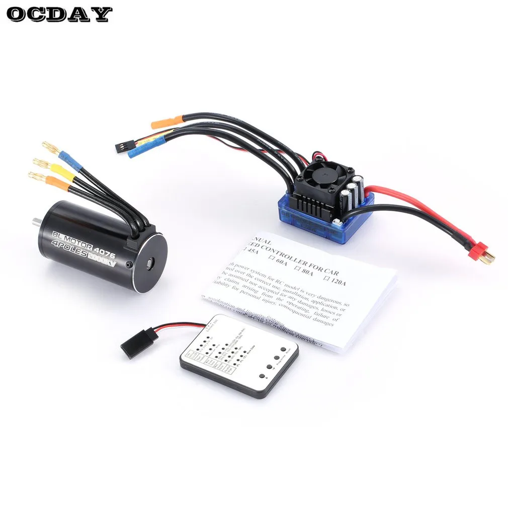 

4076 2000KV 4 poles Sensorless Brushless Motor 120A ESC with LED Programming Card Combo Set for 1/8 RC Car Truck Model Parts