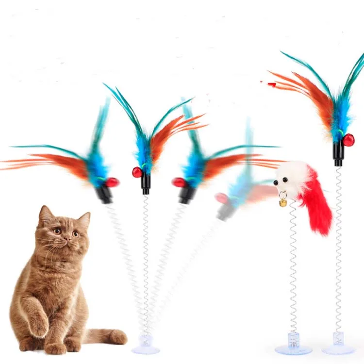 Funny Cat Toys Elastic Feather False Mouse Bottom Sucker Toys for Cat Kitten Playing Pet Seat Scratch Toy Pet Cat Product aa