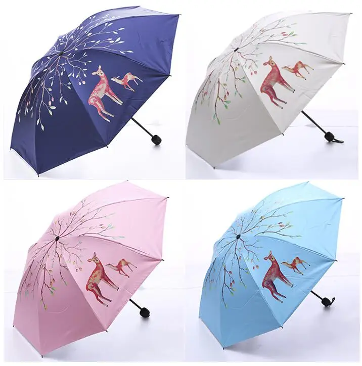 

TECHOME Cartoon Elk Deer Umbrella Rain Women Folding Umbrellas Waterproof UV Protection Parasol Umbrella for Kid Gift