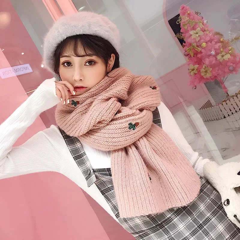 Mingjiebihuo New fashion scarf female winter Korean students wild knit long thick warm Harajuku style small fresh wool collar
