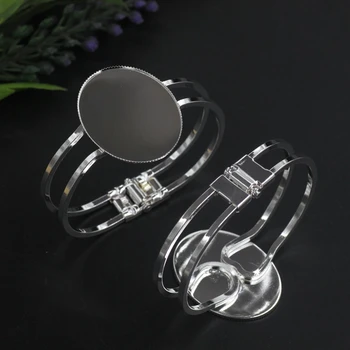

Cuff Bangle with 30x40mm Oval Bezel tray Glass Cameo Cabochon Base Bracelet Blanks Settings Findings Silver Plated Brass Metal