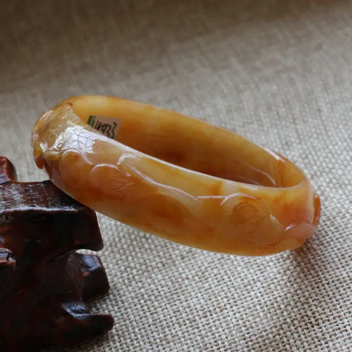 

A5933 Chinese Hand-carved Emerald Brown stoneite stone Gems Bracelet Bangle 56mm 10.20 40
