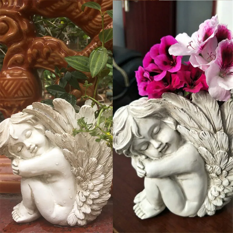 Европейский ретро Ангел Ваза Амура орнамент цветочный горшок мясистый Цветок Богиня маленькая фея большое крыло фигурки изделия из смолы Декор R1249
