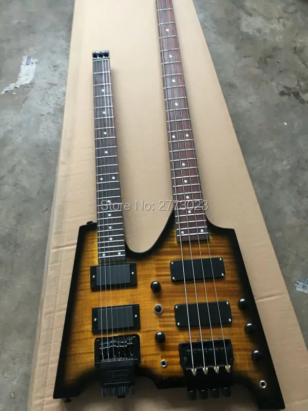 Best Double Neck Headless Electric Guitar & Bass Combo with Flamed