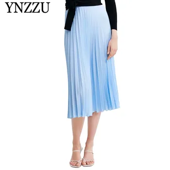 

YNZZU Pink Blue High Waist Pleated Skirt Women Summer Casual Maxi Skirt Female 2019 Spring Chic Loose Long Skirt Women YB314