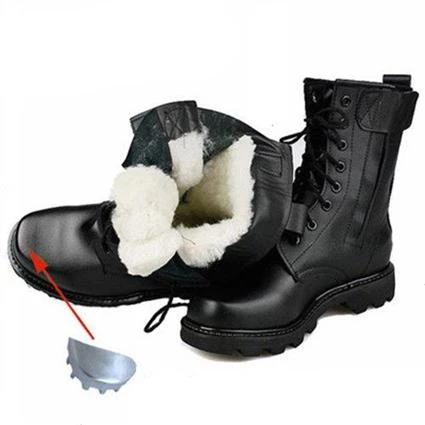 Для мужчин зимние Сталь металлический носок Защитная Кожаная обувь Армейские сапоги российские теплые Натуральная шерсть Мужские зимние сапоги мотоботы
