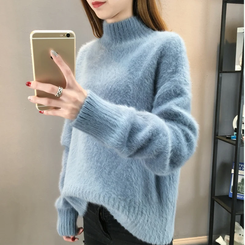 Fluffy Sweater Turtleneck Cashmere Sweater Women Oversized Sweaters
