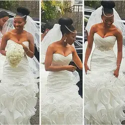 Чистый и современный африканский Свадебные платья Русалочки из бисера оборками свадебные платья невесты платье