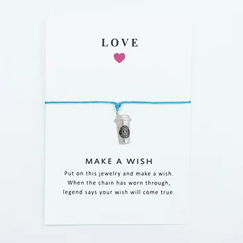 

10PCS Fashion Silver Coffee Cup Charm Wax Rope Card Wish Bracelet Jewelry Infinity Adjustable Bangle With Card Jewelry