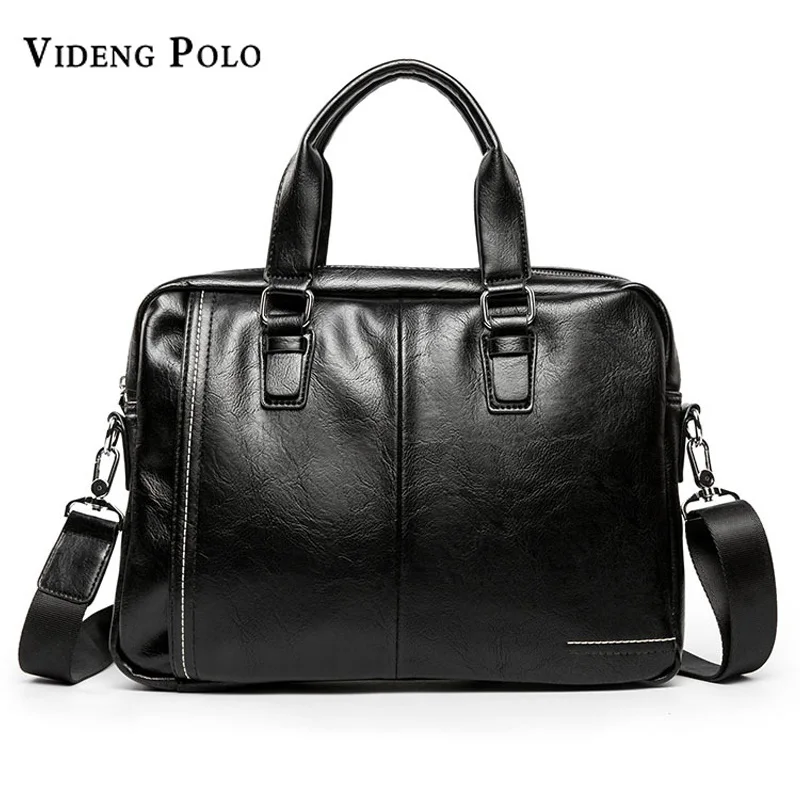 

VIDENG POLO Fashion Men Tote Casual Briefcase Business Shoulder Black Leather High Quality Messenger Bag Laptop Handbag Men Bag