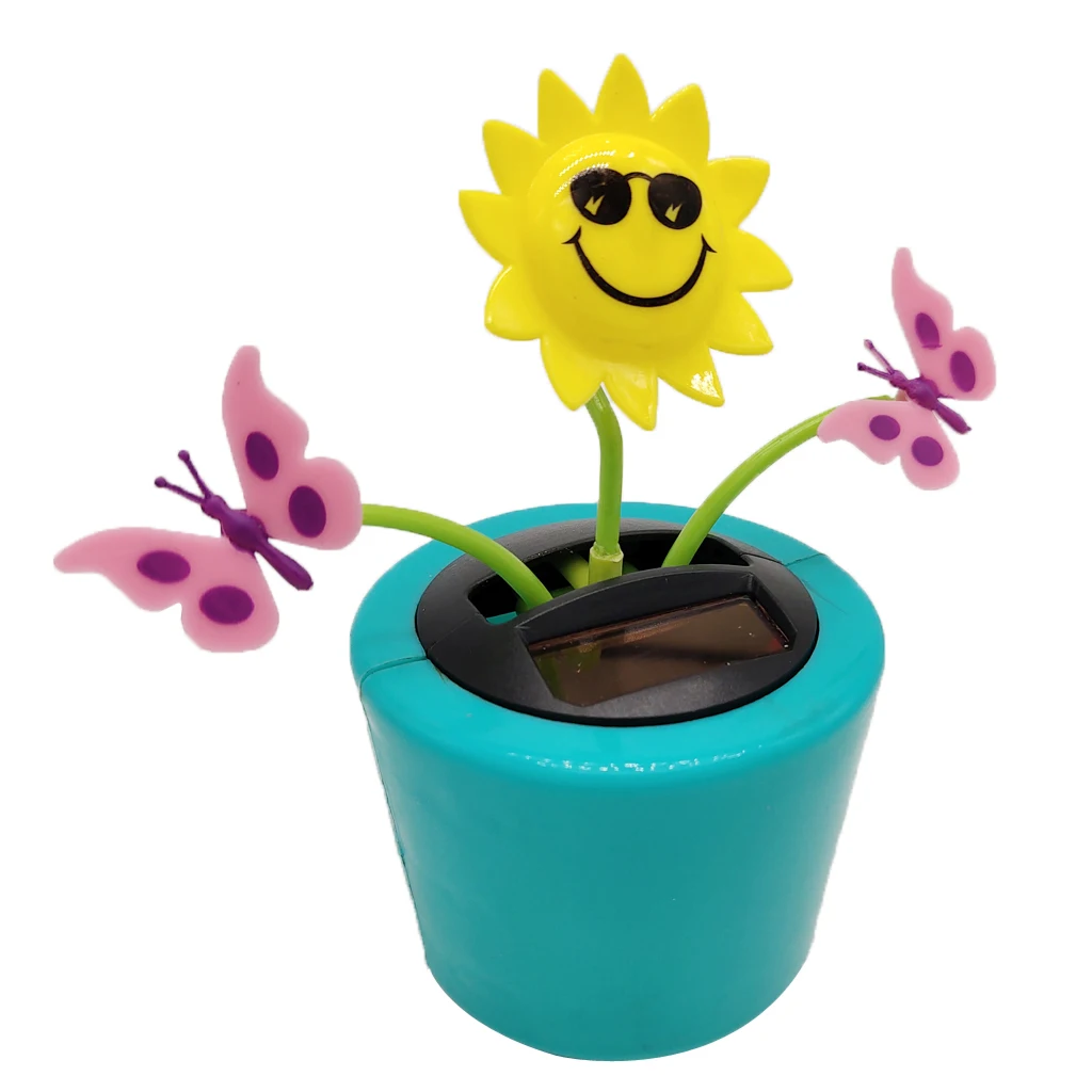 Solar Powered Flower Insect Shaking Doll   Toy Home Decor Car Ornament Flowerpot Butterfly and Sunflower