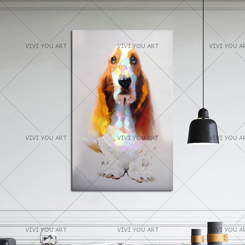 

100%Handpainted Modern Art Good Quality Animal Oil Painting Wall Art Abstract Lovely Dog Wall Picture Home Decor Canvas Artwork