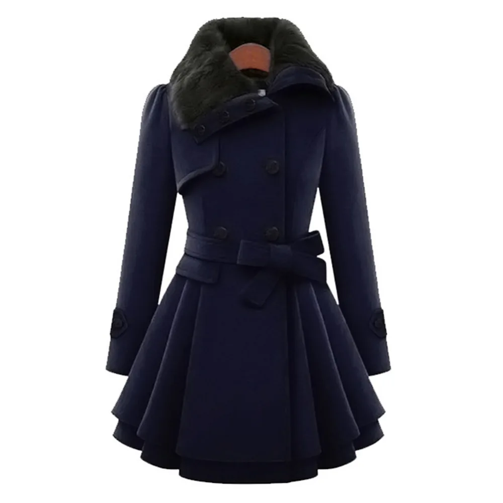 Зимнее пальто женское Тренч с отложным воротником с длинным рукавом Peacoat искусственный мех двубортный толстый плюс размер новая модная верхняя одежда