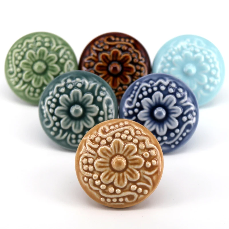 

1pcs New Colorful Ceramic Cameo Bas-relief Cabinet Drawer Knob Kitchen Cupboard Door Handle Pull Dia 44mm