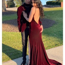 Robe De Soiree Бордовое платье русалки для выпускного вечера сексуальное длинное бархатное вечернее платье с открытой спиной на бретельках Формальное вечернее платье
