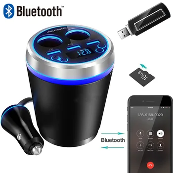 

FM Transmitter Bluetooth Car Music Player with 3 USB Car Charger 2 Way Cigarette Lighter Socket Support SD Card USB Flash Driver