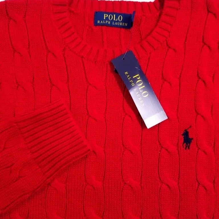 POLO RALPH LAUREN MEN'S SWEATER RED CABLE KNIT COTTON SZ M NWT $99| | -  AliExpress