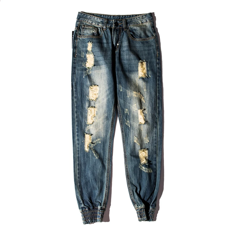 

men destroy demin broken jogger pant jeans hip hop slim fit men broken demin destroy jeans blue swag PANTS with zipper