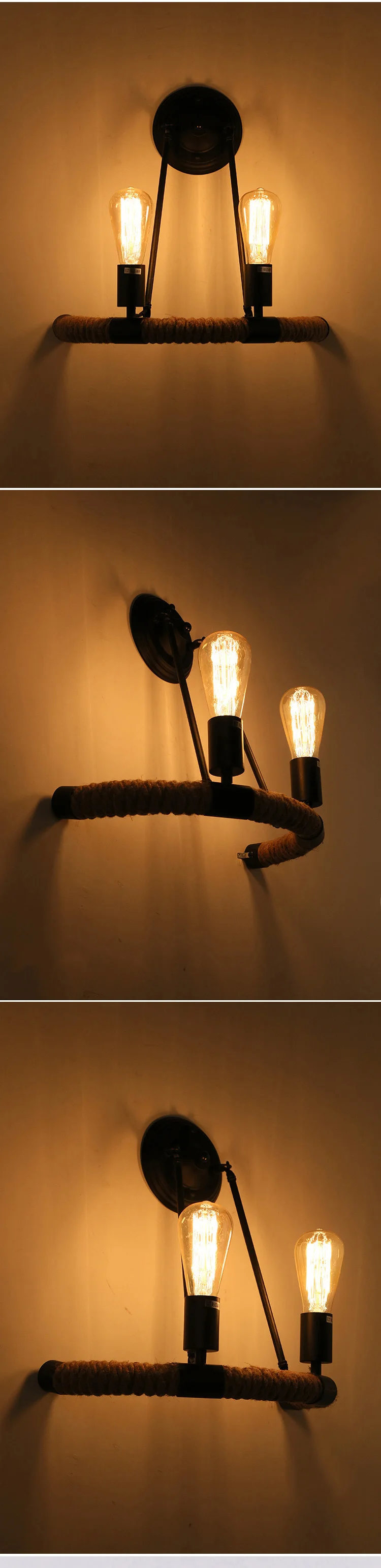Креативный пеньковый Канат настенный светильник Промышленный Лофт настенный светильник для дома Бар Кафе магазины винтажный Ретро настенный светильник
