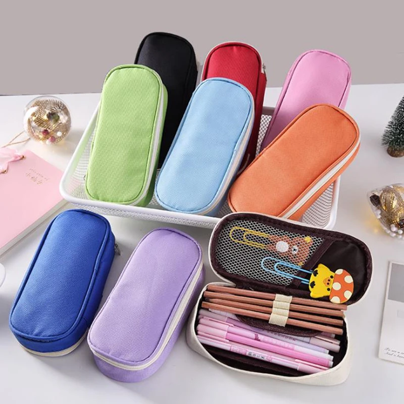 Solid Color Pencil Case School Pencil Case for Girls Boys Black