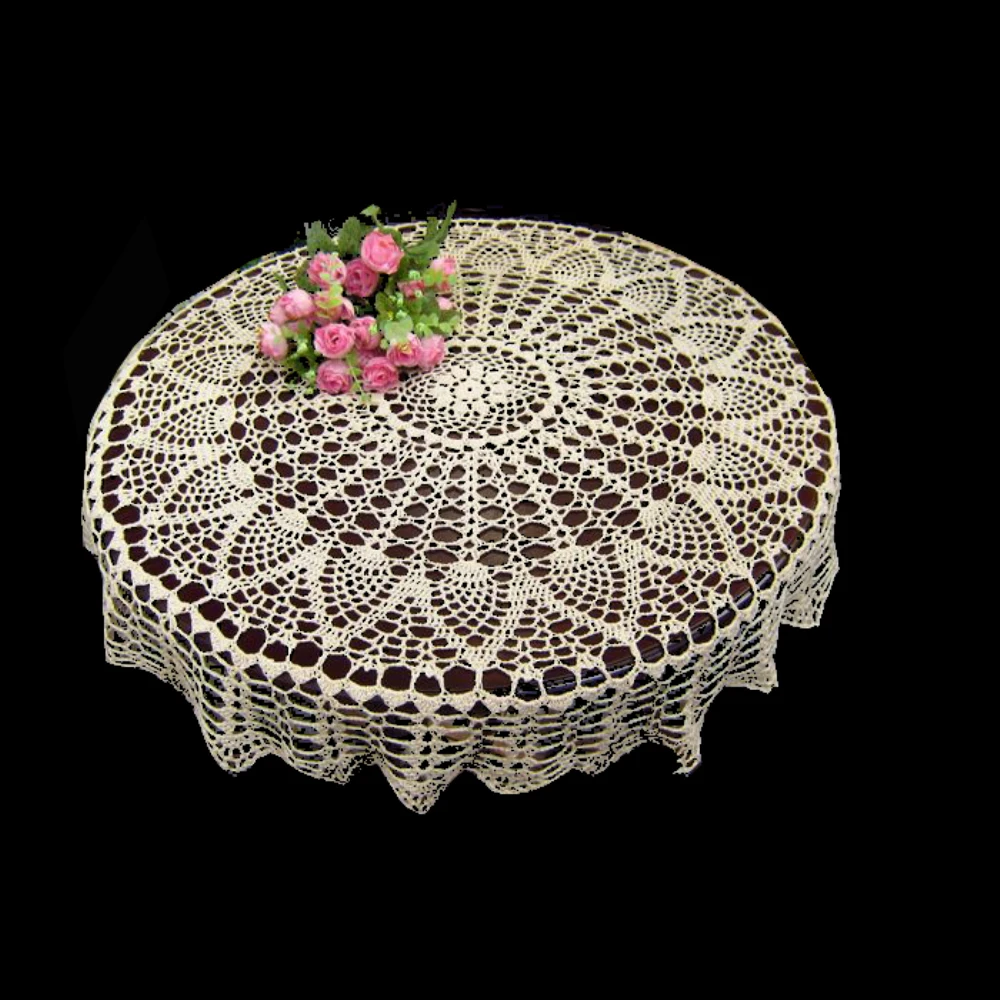 90cm Hand made Round Tablecloth Crochet Vintage Knit Retro Decorative