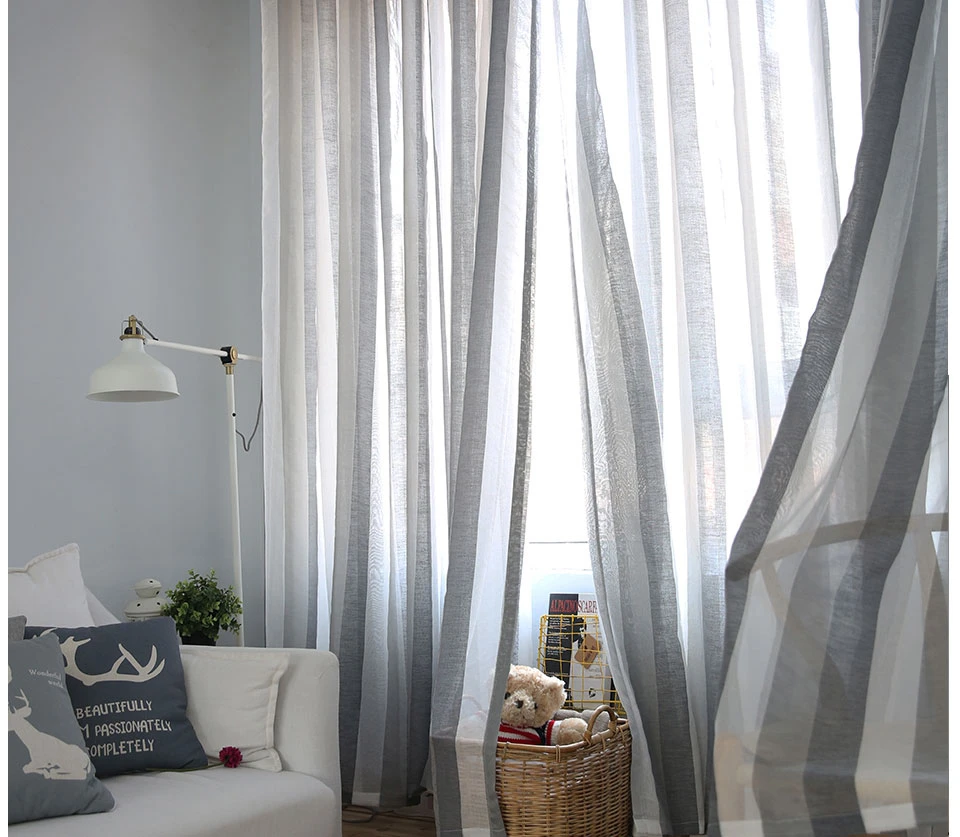 Японский стиль, отвесный тюль в полоску, занавески для гостиной, спальни, вуаль, занавески на окно, серое полотно, занавески, драпированная ткань