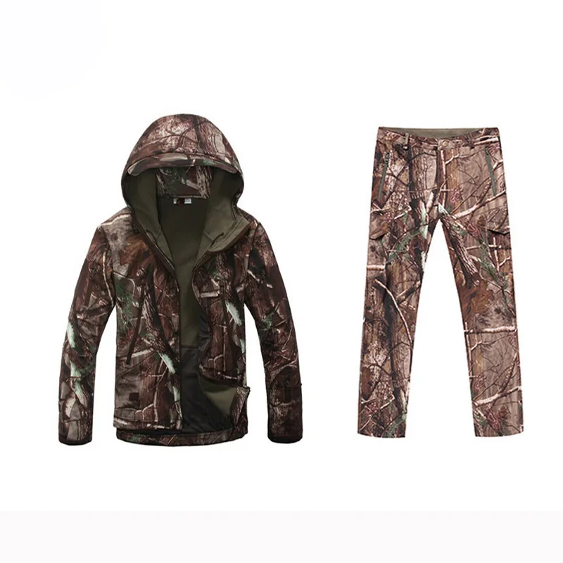 Камуфляжная одежда для охоты, Военная Тактическая софтшелл, костюмы для мужчин, водонепроницаемая ветрозащитная уличная спортивная походная куртка+ штаны