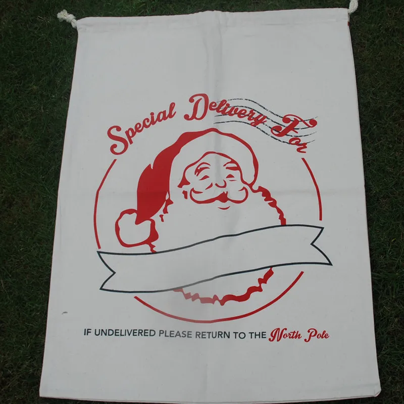 Wholesale Santa Claus Sacks Xmas Gifts Drawstring Bags Large Blanks Canvas Christmas Gifts Tote Reindeer Santa