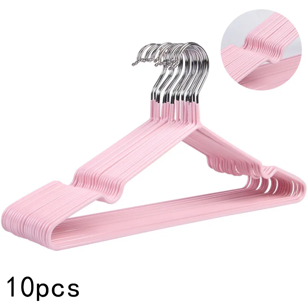 10pcs 40cm Adult Non-Slip Metal Hanger Hanging For Coats Jackets Pants Dress Clothes Accessories Rack Clothing Wardrobe Storage - Цвет: Pink