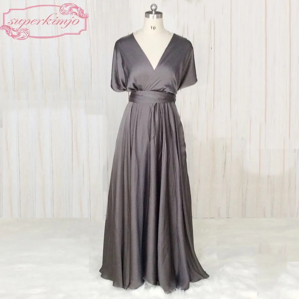 Superkimjo Wedding Guest Dresses 2020 V Neck Short Sleeve Gray