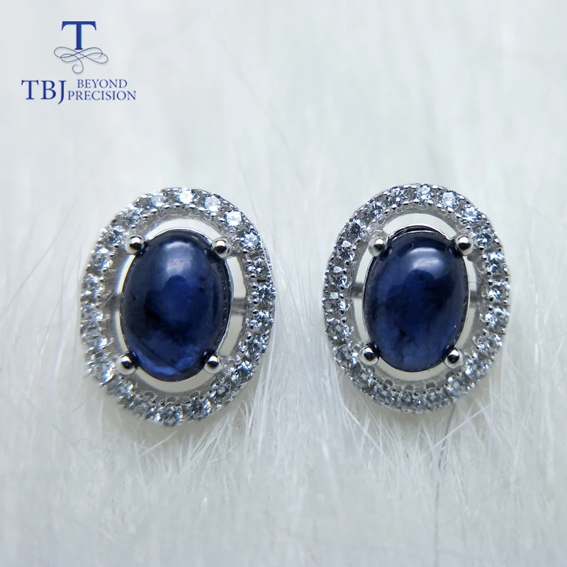 

TBJ,Simple small earring with natural blue sapphire gemstone in 925 sterling silver best gift for women lady as anniversary gift