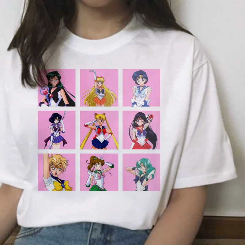 Sailor Moon футболка летняя Harajuku женская с милым принтом Ullzang Kawaii коротким рукавом