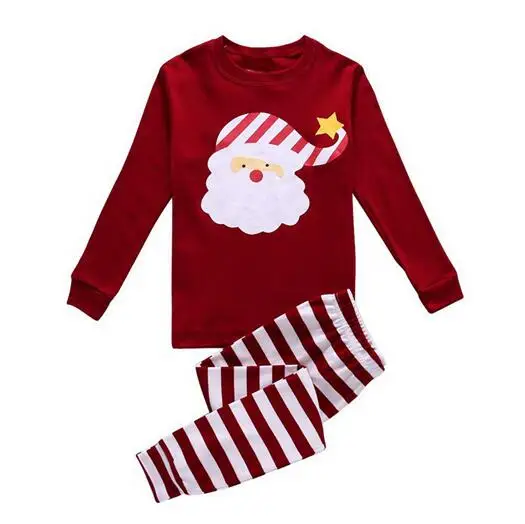 Красная пижама с Санта-Клаусом для маленьких мальчиков, костюм из хлопка, год, рождественские детские пижамы, комплект одежды, Детские футболки, штаны в полоску