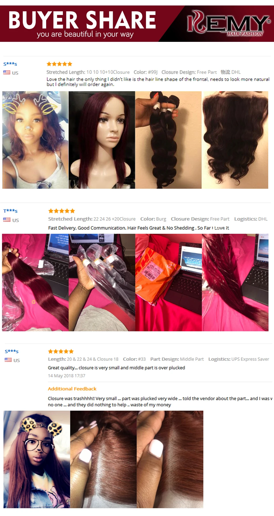 fechamento cabelo kemy 3 pçs cabelo marrom