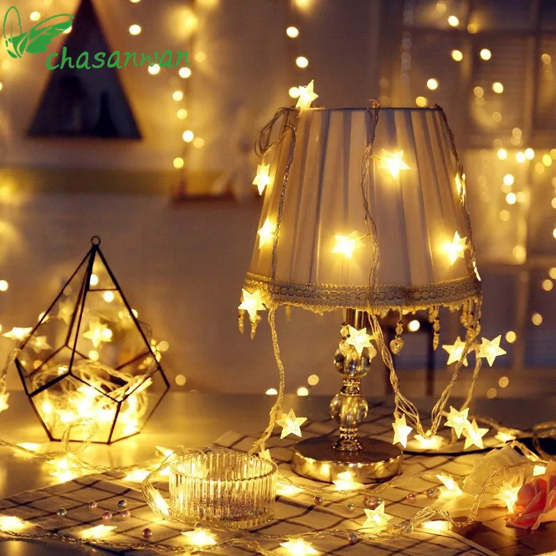 Chasanwan Navidad Рождественский Декор 1 м 10 светильник светодиодный светильник со звездами гирлянда с батарейным блоком светодиодный Новогодний Декор для дома. Q