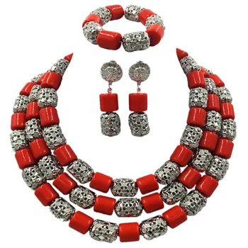 

Latest Artificial Coral and Gold Traditional African Wedding Beads Jewelry Set Statement Necklace Set Nigerian Women Set ACB-32