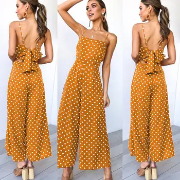 

Hirigin 2019 New Women Summer Sleeveless Dot Jumpsuit Party Wide Leg Long Trousers Jumpsuit