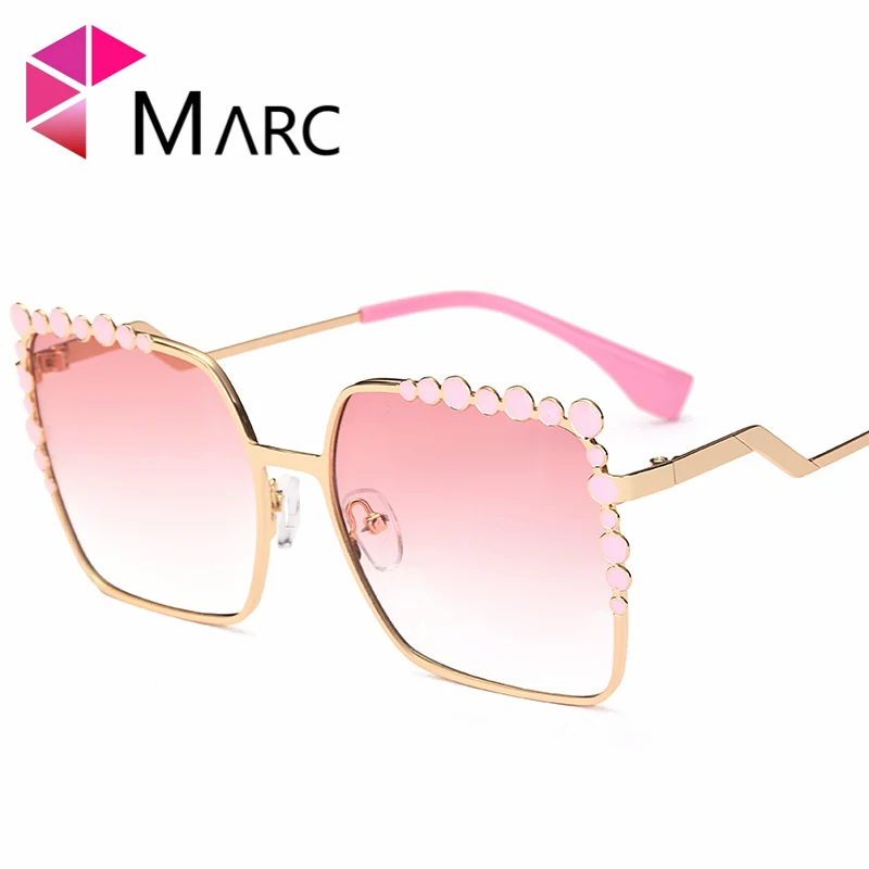 

MARC UV400 WOMEN Square fashion Gradient sunglasses Pearl Brown Red Metal