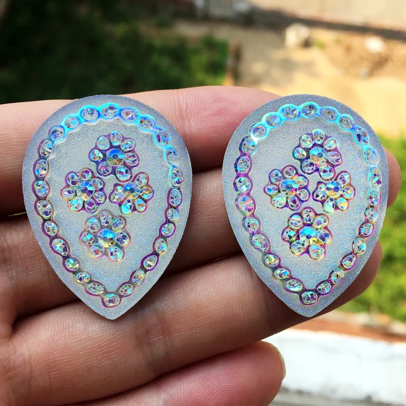 

20PCS 30*40mm AB Drop Resin Crystal Rhinestones Beads Flat back Sewing Buttons Sew On DIY clothing button -E640*5