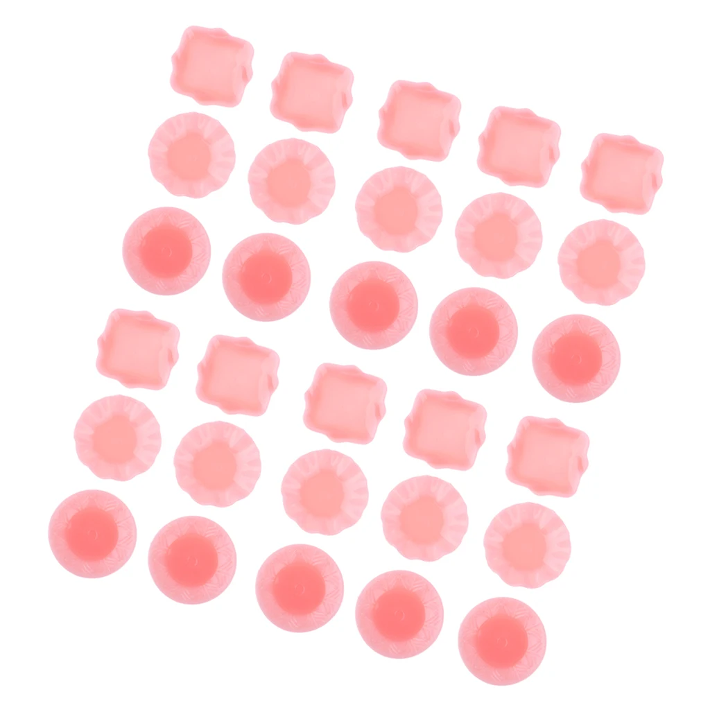 MagiDeal 30pcs Dollhouse Miniature Tableware Plastic Dish Set Kitchen Utensils 1/6 Doll House Decor - Pink