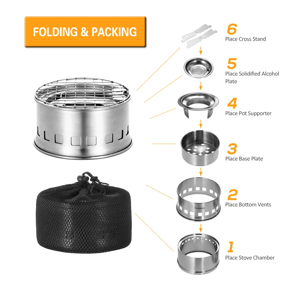 Portable Stainless Alcohol Steel Outdoor Camping Survival Wood Stove BBQ Oven