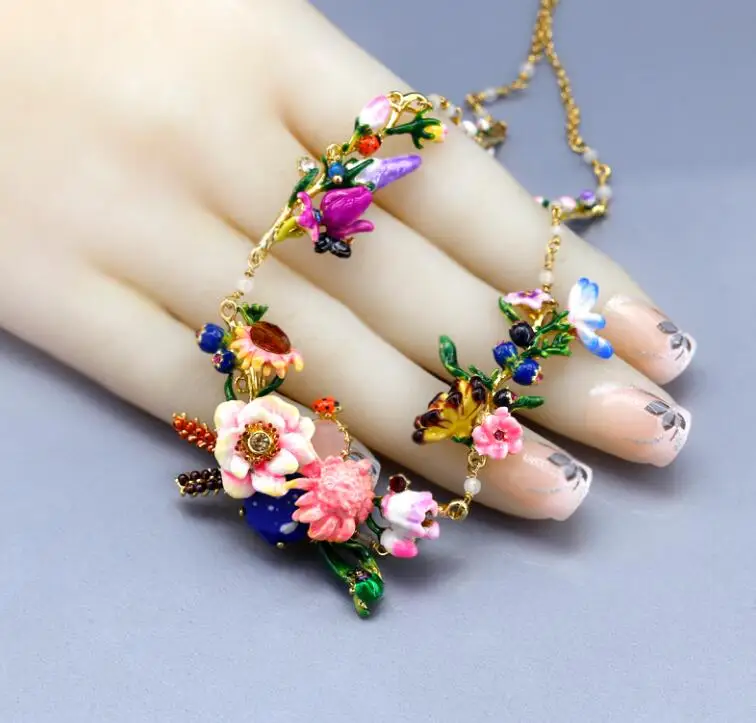CSxjd Роскошные ювелирные изделия сад камень цветок три слоя Эмаль ожерелье кисточкой большое ожерелье