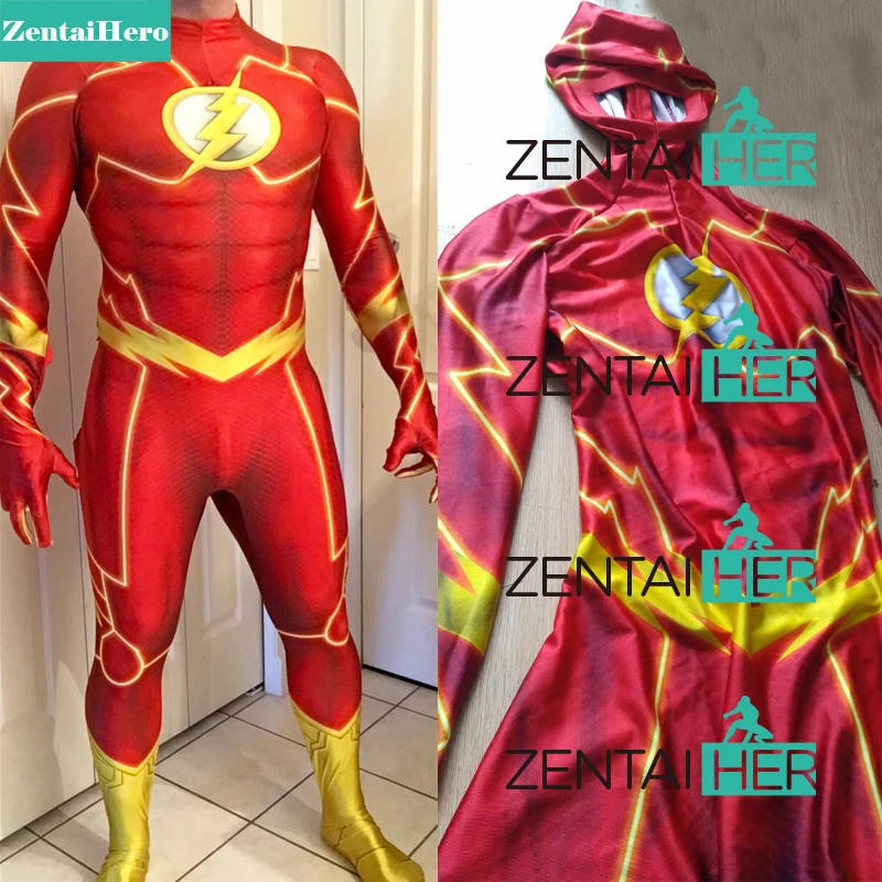 

Free Shipping DHL The New 52 Flash Costume 3D Printing Shade Cosplay Costume 2017 Halloween Superhero Flash-Man Zentai Costume