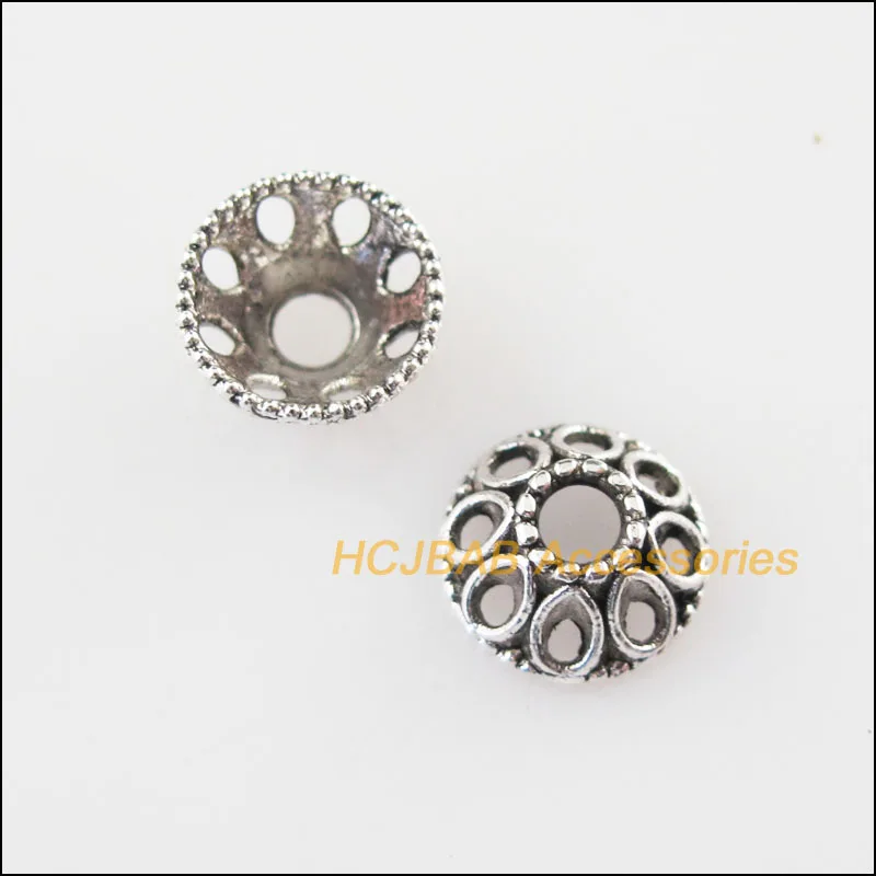 30Pcs Tibetan Silver Heart Flower End Bead Caps Connectors 8mm